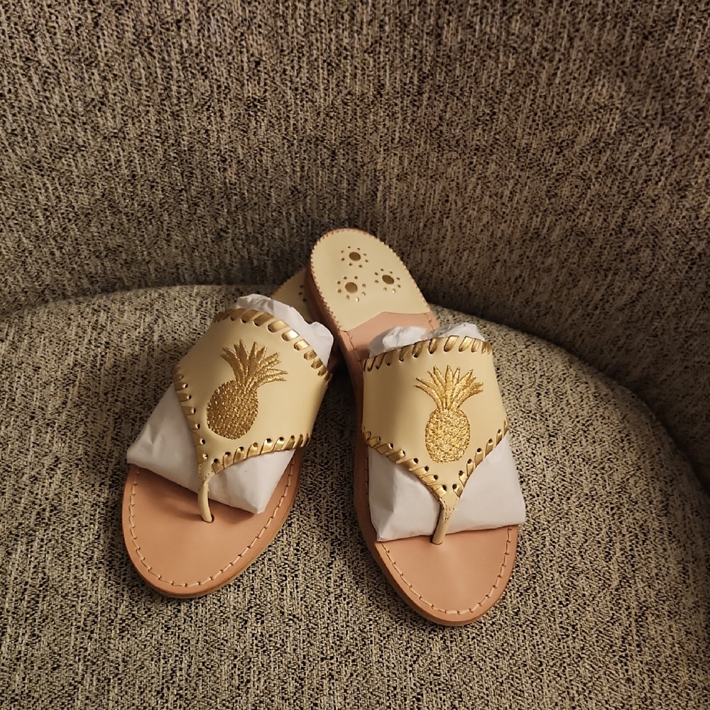 Jack Rogers Yellow Pineapple Toe-Post Slide Sandals